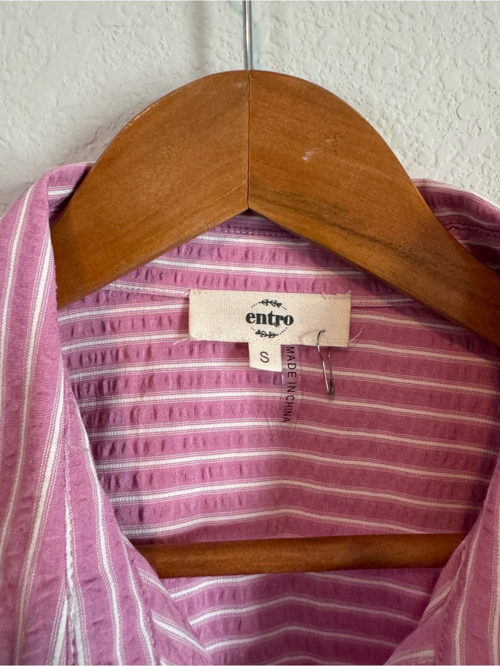 Entro Pink Striped Puff Sleeve Ric Rac Detail Grand Millenial Button Down Top S - Picture 5 of 10